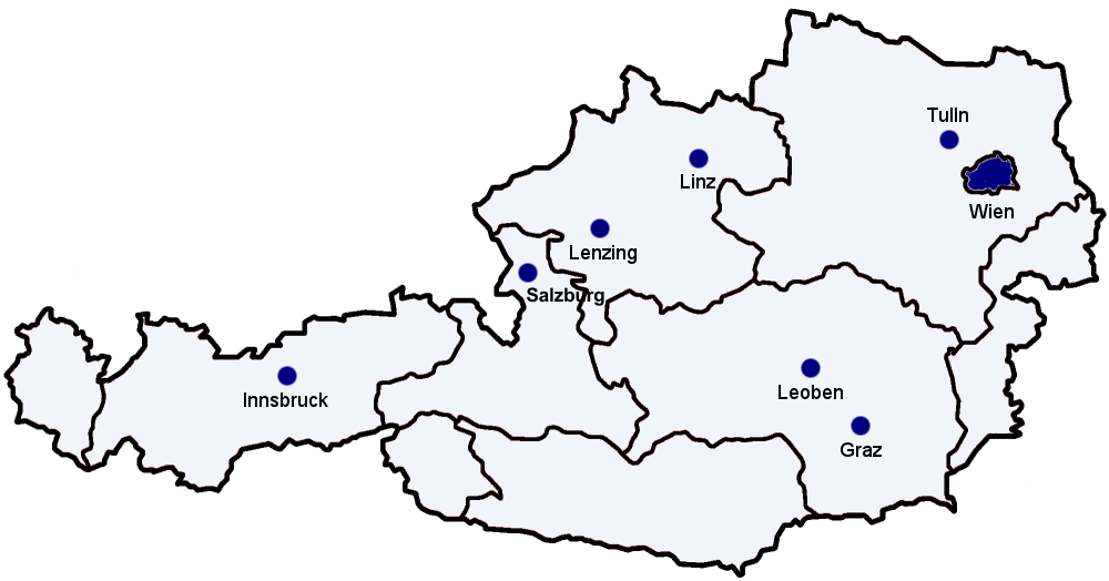 Karte von Österreich mit Links zu NMR Standorten